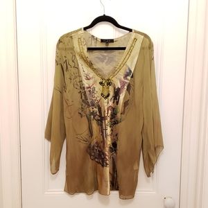 B. L. E. U. Sheer Top w/ Bead Details Gold 2X